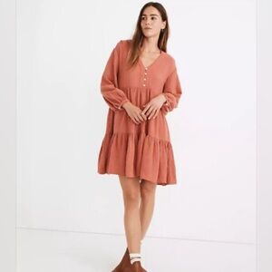 Madewell Lightspun Cotton Gauze Colette Mini Dress, Pink/Coral, Size 6
